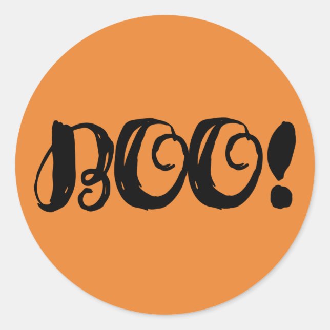 BOO! Black Halloween Party Trick or Treat Favour Classic Round Sticker (Front)