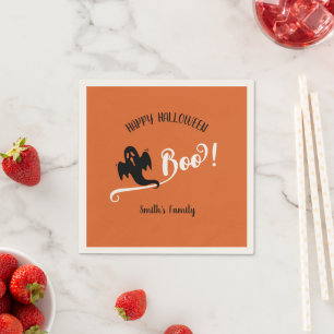 Boo Black Little Ghost Happy Halloween Orange Napkin