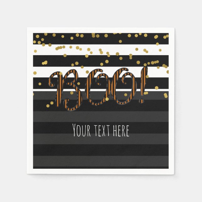 Boo! Black & Orange White Gold Halloween Party Napkin (Front)