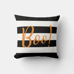 Boo! Black Stripe Halloween Throw Pillow