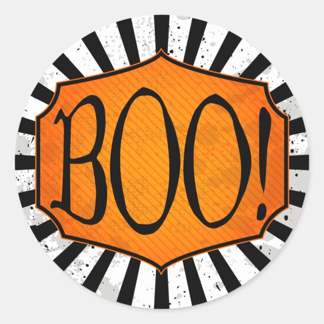 BOO! Black White & Orange Halloween Stickers (Front)