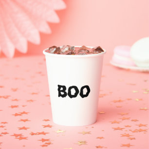 Boo black white spooky typography funny Halloween Paper Cups