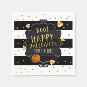 BOO! Black & White Striped Candy Corn Halloween Napkin