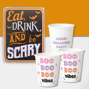 BOO BOO BOO Vibes Halloween Custom Name Paper Cups