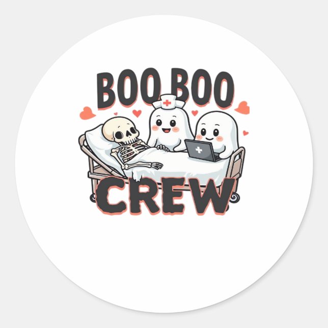 Boo Boo Crew Cute Halloween Nurse Ghosts Essential Classic Round Sticker (Front)