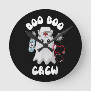 Boo Boo Crew Cute Nurse Ghost Funny Halloween Round Clock