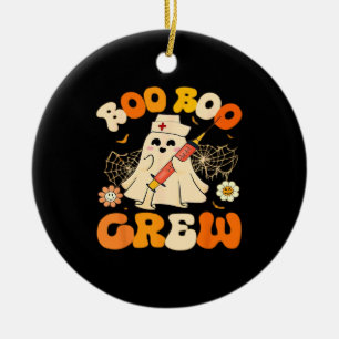 Boo Boo Crew Funny Ghost For Nurse, Retro Hallowee Ceramic Tree Decoration