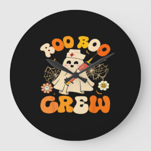 Boo Boo Crew Funny Ghost For Nurse, Retro Hallowee Large Clock