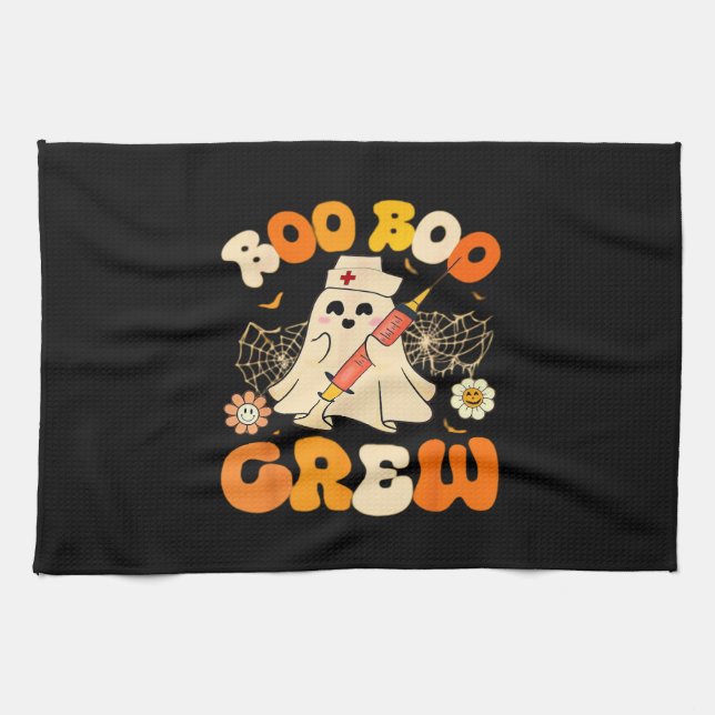 Boo Boo Crew Funny Ghost For Nurse, Retro Hallowee Tea Towel (Horizontal)