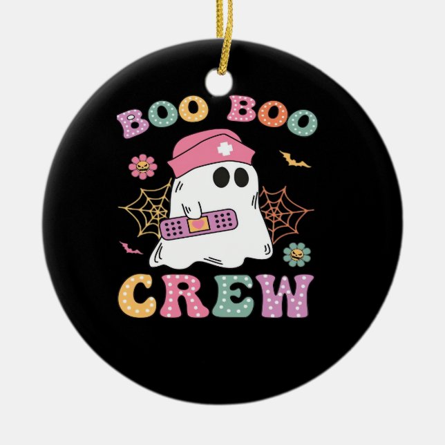 Boo Boo Crew Ghost Nurse Classic T-Shirt Ceramic Tree Decoration (Front)