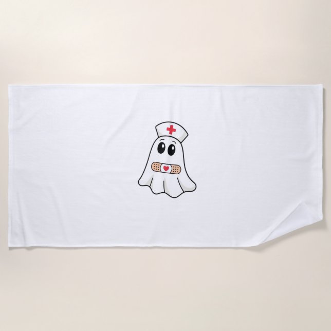 BOO BOO CREW Ghost Nurse Funny Halloween Essential Beach Towel (Front)