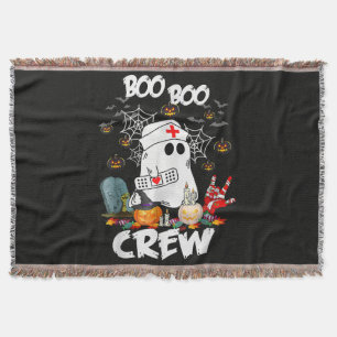 Boo Boo Crew Ghost Nurse Halloween Spooky Throw Blanket