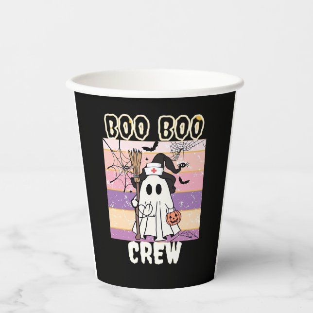 Boo Boo Crew Halloween Ghost Nurse Essential T-Shi Paper Cups (Front)