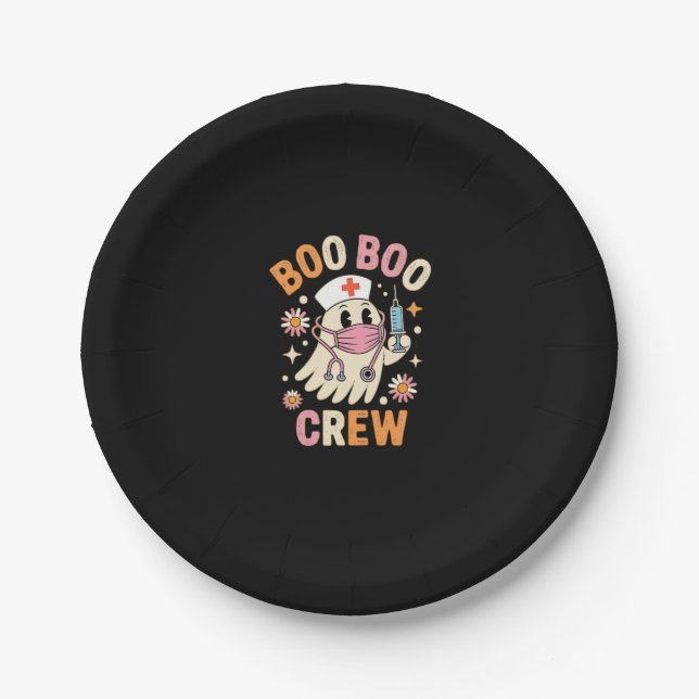 Boo Boo Crew Halloween Ghost Nurse Essential T-Shi Paper Plate (Front)