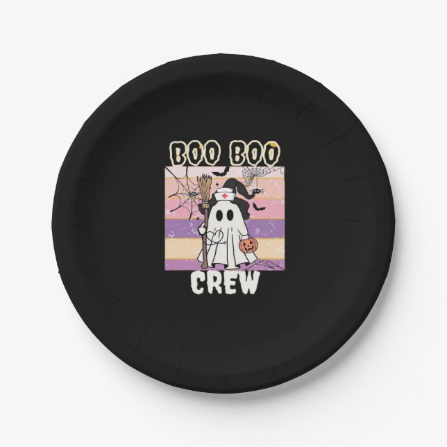Boo Boo Crew Halloween Ghost Nurse Essential T-Shi Paper Plate (Front)