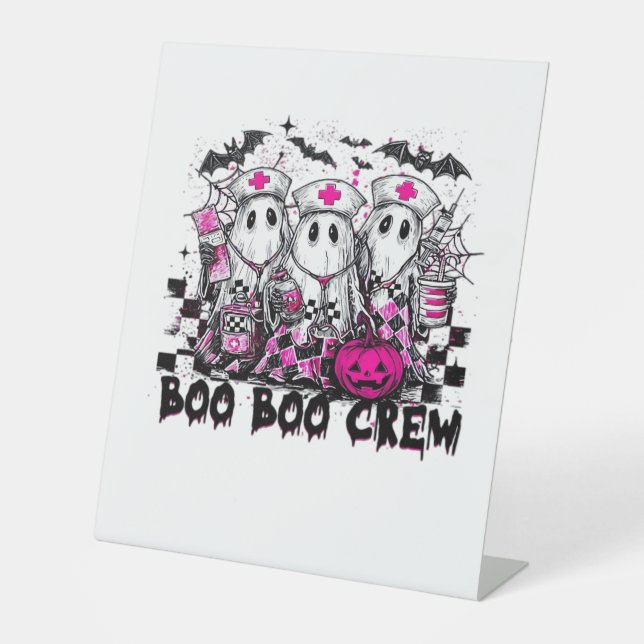 Boo Boo Crew Halloween Nurse Classic T-Shirt Pedestal Sign (Front)