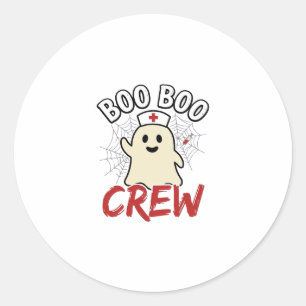 Boo Boo Crew Halloween Nurse Ghost Vintage Design_ Classic Round Sticker