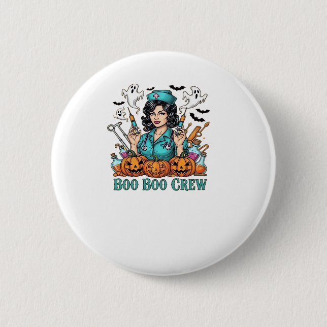Boo Boo Crew Halloween Nurse with Syringes and Pum 6 Cm Round Badge (Front)