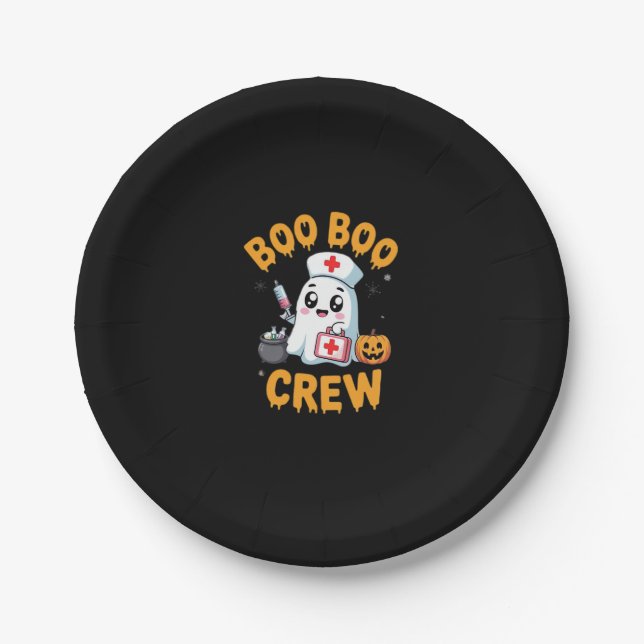 Boo Boo Crew Nurse Cute Ghost Halloween Nursing Es Paper Plate (Front)