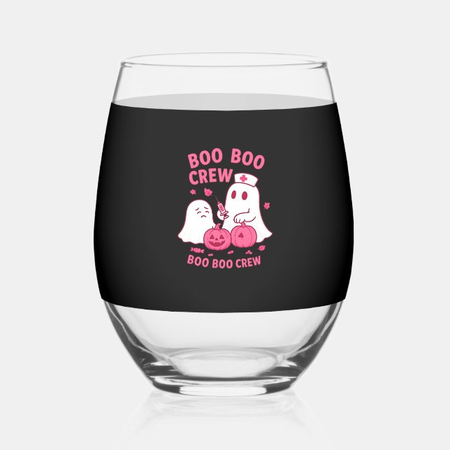 Boo Boo Crew Nurse Funny Halloween Ghost Nurse Gir Stemless Wine Glass (Front)