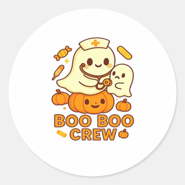 Boo Boo Crew Nurse Ghost Classic T-Shirt Classic Round Sticker (Front)