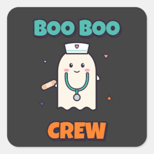 Boo Boo Crew Nurse Halloween Ghost Square Sticker