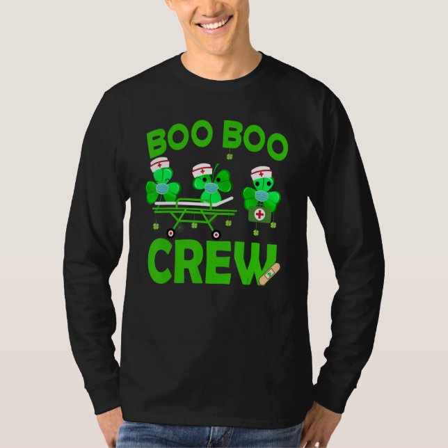 Boo Boo Crew Nurse St Patrick S Day Shamrock Face  T-Shirt (Front)