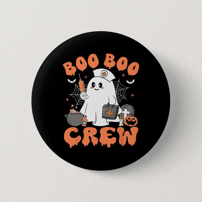 Boo Boo Crew Nurse Women Cute Ghost Halloween Nurs 6 Cm Round Badge (Front)