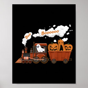 Boo Boo Ghost Driving Train With Pumpkins Hallowee Poster