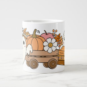 Boo & Books Adorable Ghost Reading Fall Design Large Coffee Mug
