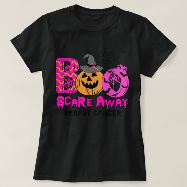 Boo Breast Cancer Pink Ribbon Funny Halloween Pump T-Shirt (Design Front)