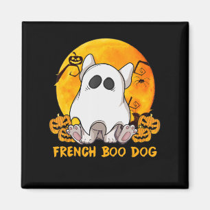 Boo Bulldog with Pumpkin Spider and Moon Magnet
