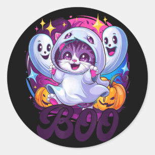 Boo cat ghost  classic round sticker