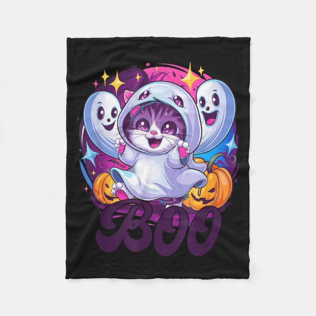 Boo cat ghost  fleece blanket (Front)