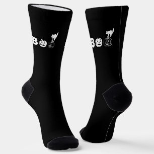 Boo cat pumpkin face jack o lantern typography socks