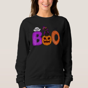 Boo Cat Pumpkin Halloween Ghost Costume Leopard Sweatshirt