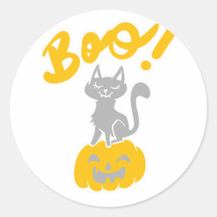 Boo cat with halloween pumpkins - Choose back colo Classic Round Sticker