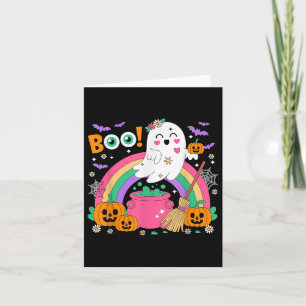 Boo Colourful Rainbow Horror Carved Pumpkin Hallow Card