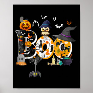 Boo Creepy Owl Pumpkin Ghost Funny Halloween Poster