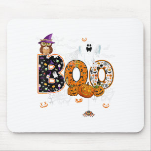 Boo Creepy Owl Pumpkin Ghost Halloween Men Women K Mouse Pad