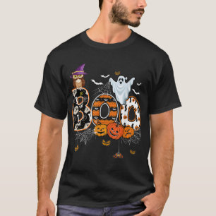 Boo Creepy Owl Pumpkin Ghost Halloween T-Shirt