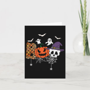 Boo Creepy Skull Pumpkin Ghost With Hat Halloween Card