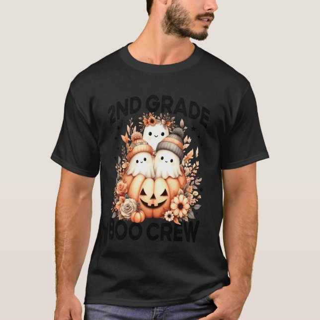 Boo Crew 2nd Grade Teacher Women Fall Halloween Fl T-Shirt (Front)
