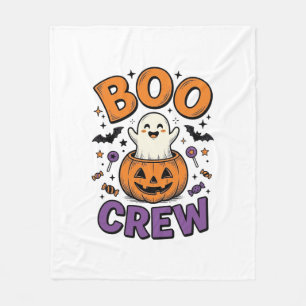 Boo Crew Cute Ghost Pumpkin Halloween Shirt Design Fleece Blanket