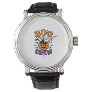 Boo Crew Cute Ghost Pumpkin Halloween Shirt Design Watch