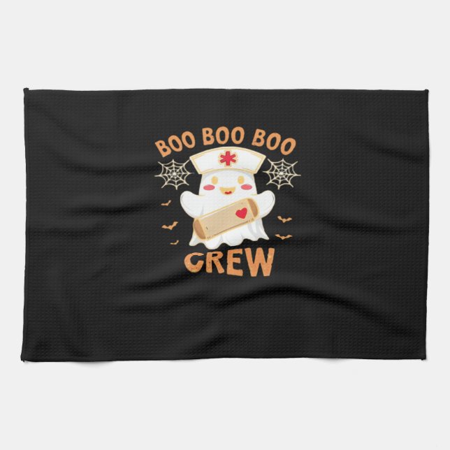 Boo Crew Funny Ghost Spooky Halloween Nurse T-Shir Tea Towel (Horizontal)