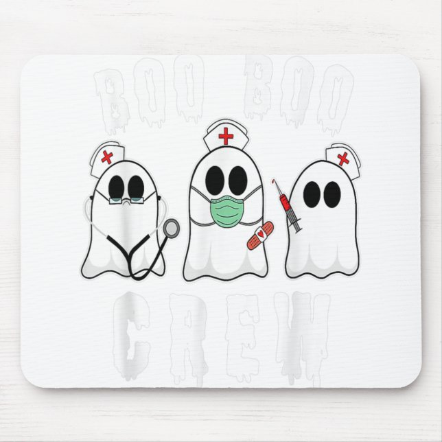 Boo Crew Funny Nurse Halloween Ghost Costume Mouse Pad (Front)