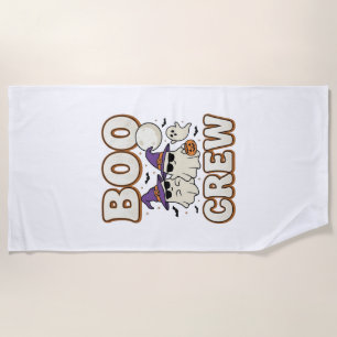 Boo Crew Ghost Halloween Vintage Vector Design_1 Beach Towel