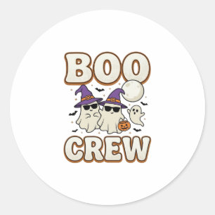 Boo Crew Ghost Halloween Vintage Vector Design_1 Classic Round Sticker