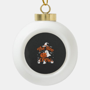 Boo Crew Ghost Pumpkin White Cat Witch Hat Ceramic Ball Christmas Ornament